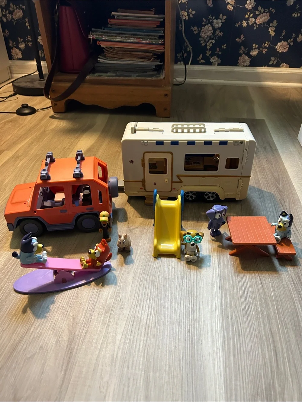 Bluey Kids Toy Camper Playset with Orange SUV and Friends Bundle